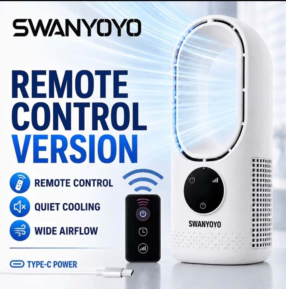SWANYOYO 12-inch Portable Bladeless Desk Fan with Remote, 6 Speeds and Timer